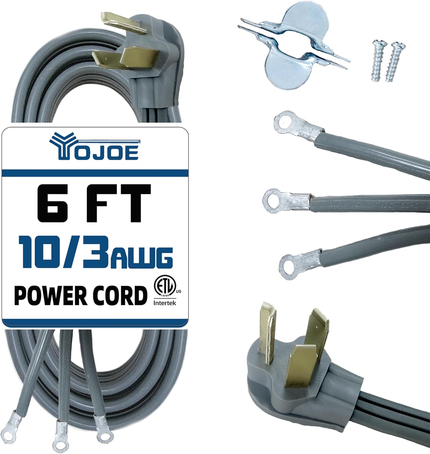 Dryer Cord 6 Ft, 3 Prong 30 Amp Appliance Extension Cord, 10 AWG Pure Copper Wire, 10/3 Heavy Duty 3750W, NEMA 10-30 3-Wire Dryer Plug, Gray