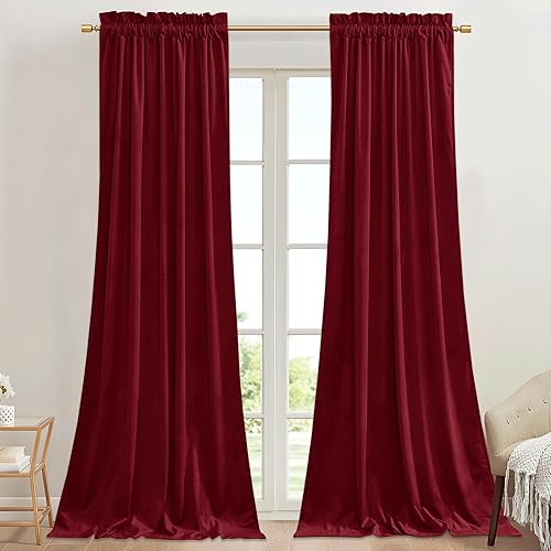 StangH Cortinas de terciopelo rojo de 42 x 84 pulgadas de lujo, con aislamiento térmico, divisores de habitación, decoración navideña del hogar para