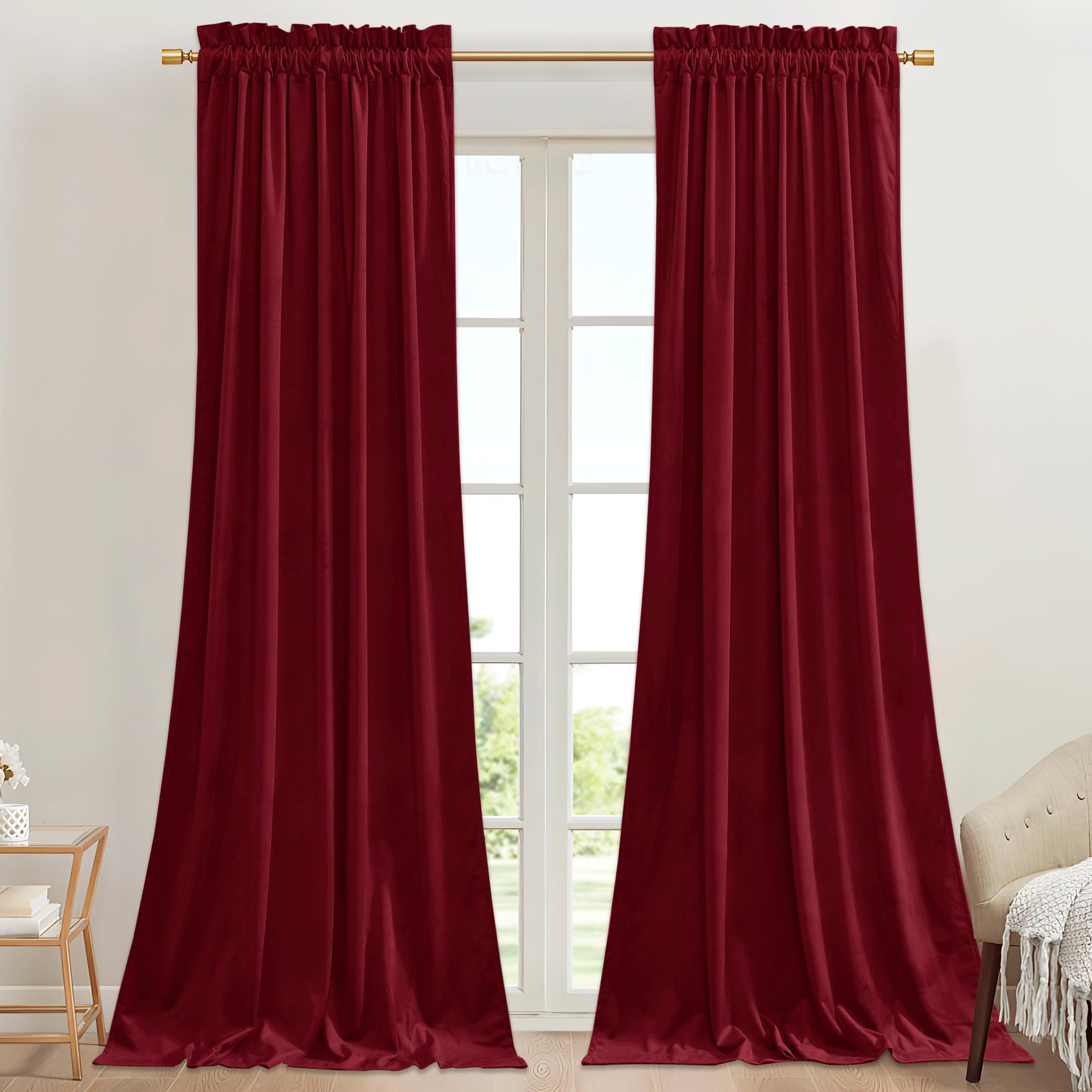 Photo 1 of StangH Red Velvet Curtains 42 x 84 inches Luxury Thermal Insulated Doorway Room Dividers Christmas Holiday Home Decoration for Bedroom/Theater/Patio Door, W42 x L84, 2 Panels
