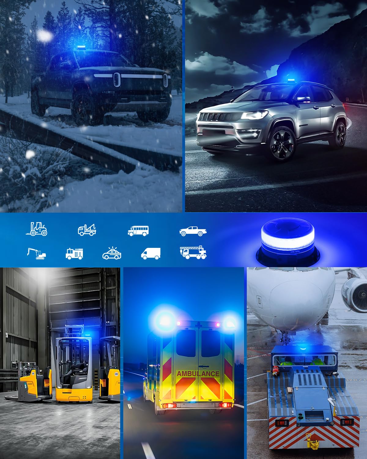 Dinfu rotativo led bateria azul con mando a distancia LED intermitente base magnética 9 modos de luz intermitente con el coche cable de carga y cable USB para el coche de policía camión UTV