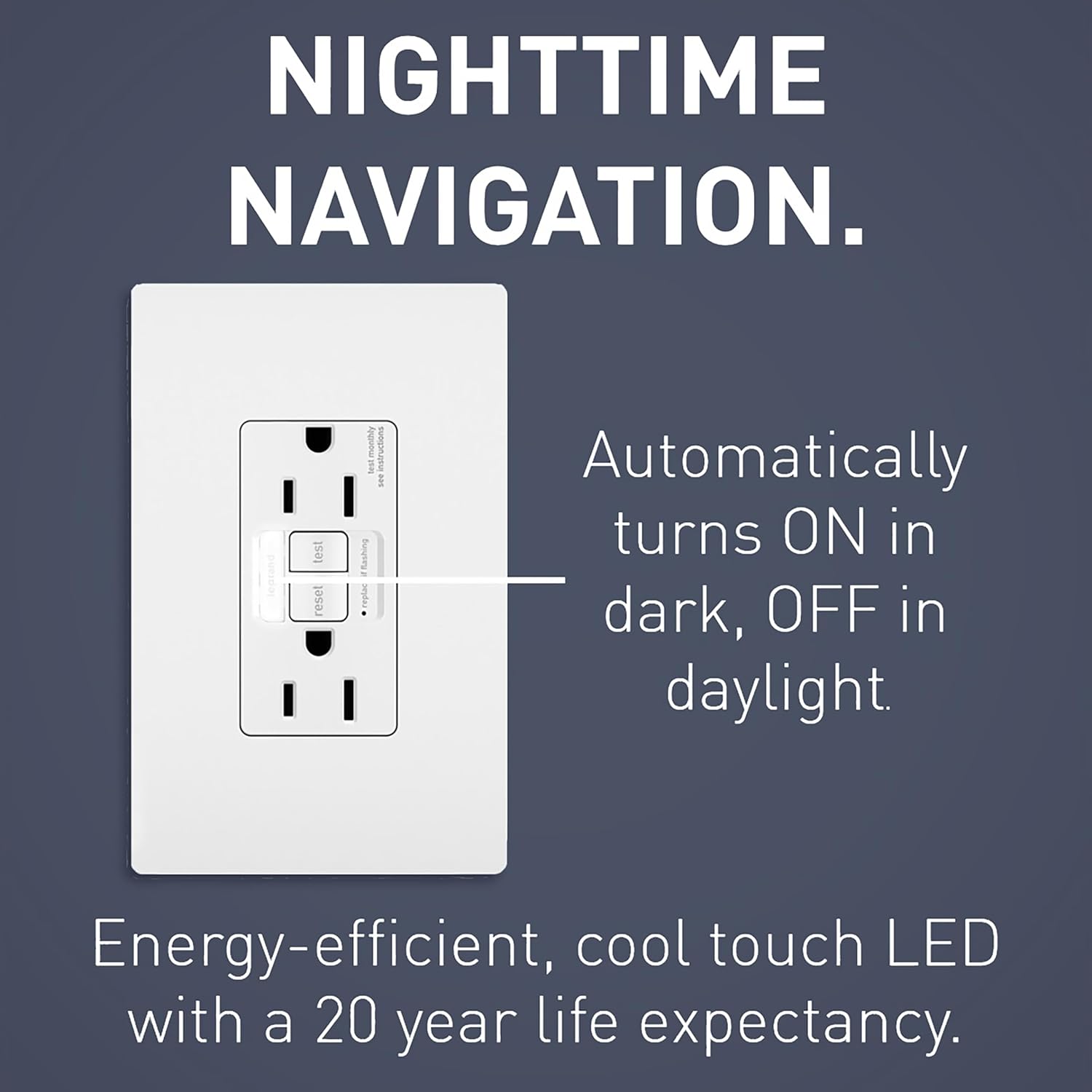 Legrand Radiant 1597NTLTRWCCD4 15 Amp Night Light GFCI Self Test Tamper-Resistant Decorator Duplex Outlet with Cool Touch LED, White (1 Count)