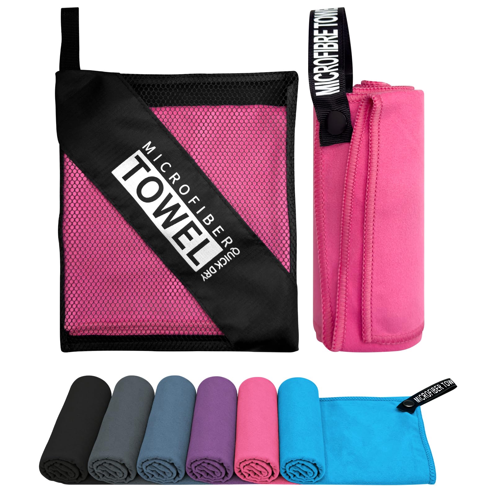 Sevenpers Microfibre Towel – Quick Dry, Super Absorbent & Ultra Lightweight, Compact Travel Towel for Gym, Beach, Swimming, Running & Camping (Hot Pink, 40x80cm)