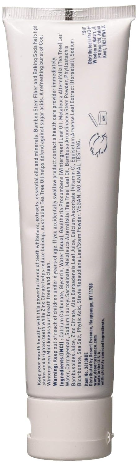 Desert Essence Natural Tea Tree Oil Whitening Plus Toothpaste - Cool Mint - 6.25 Oz - Antiseptic Tea Tree Oil - Zinc Citrate - Baking Soda - Freshens Breath - Reduced Plaque - Fluoride & Gluten Free