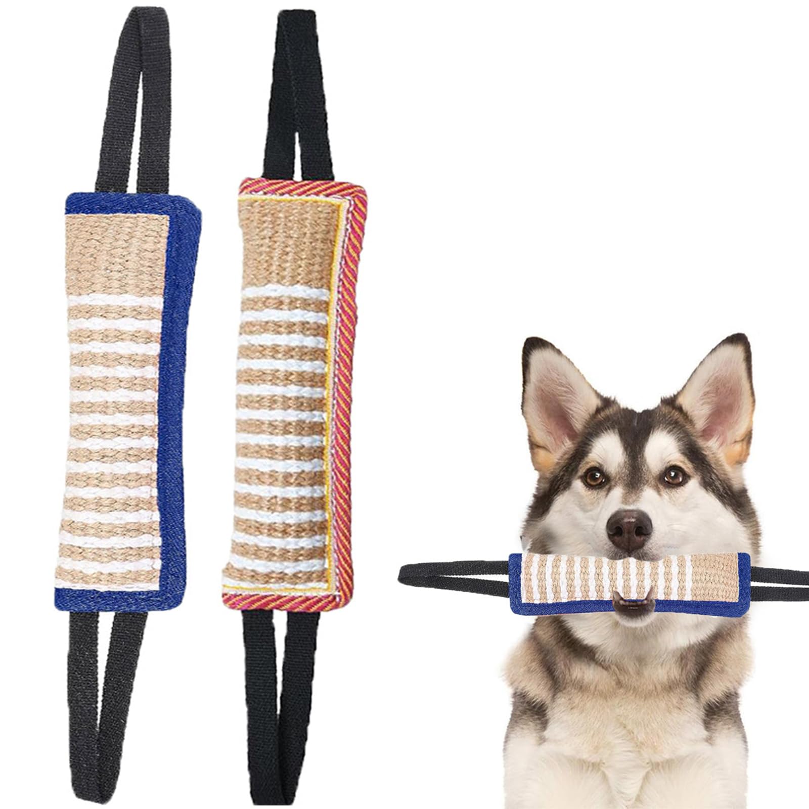 Manicotto in Juta per Cani con 2 Maniglie - Giocattolo per Addestramento e Gioco Interattivo - Dummy Tug of War per Cane di Taglia Medio-Grande - 2 Pezzi