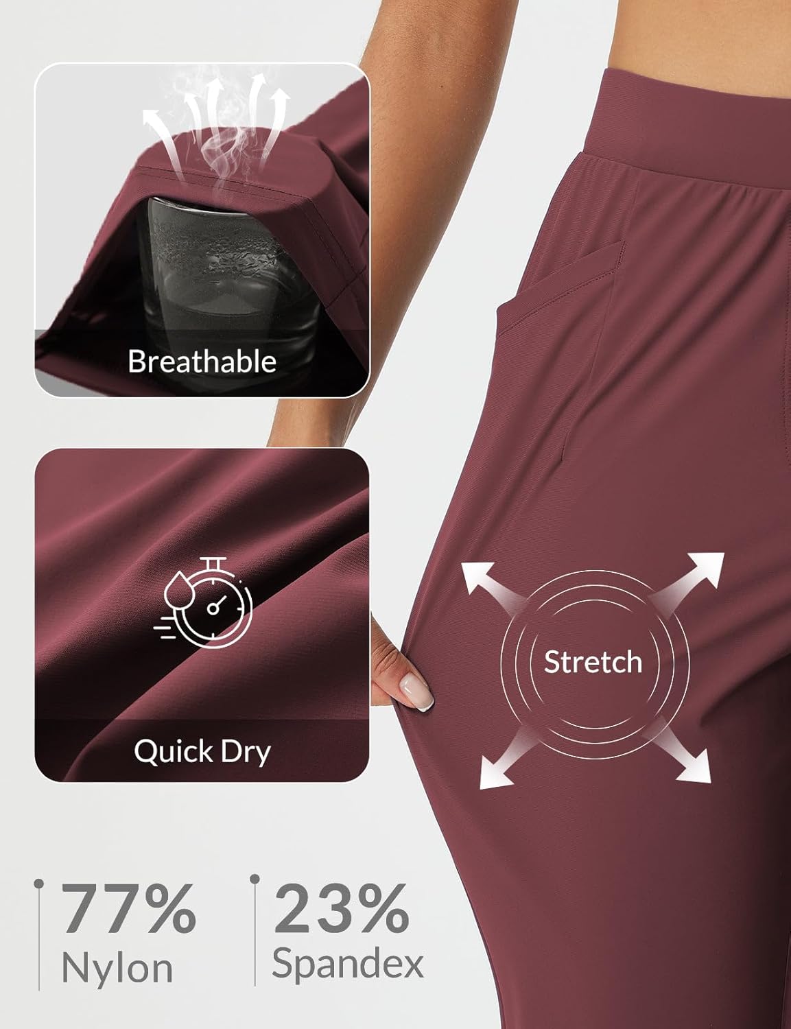 baleaf Womens Travel Pants with Zipper Pockets Stretchy Work Pants Business Casual Slacks Golf Pants Dressy with Pockets