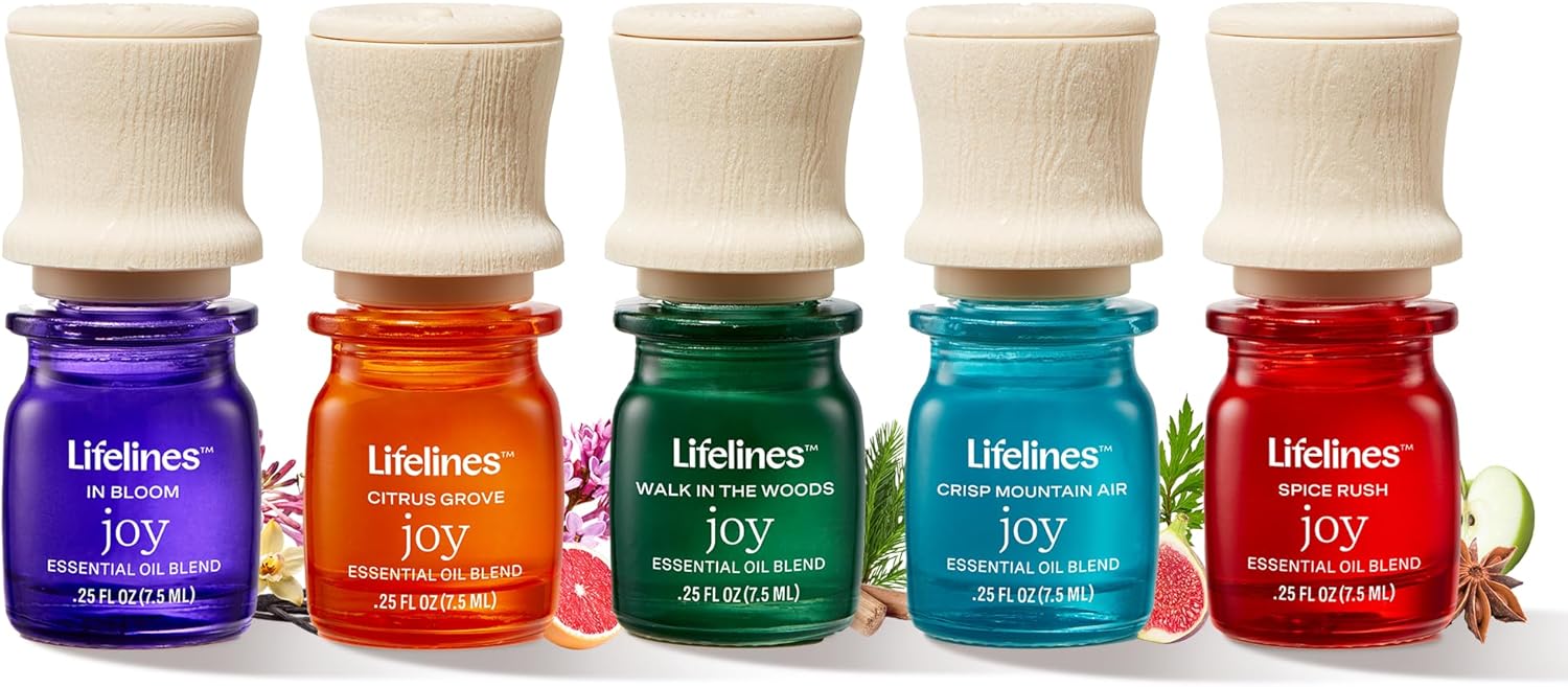 Lifelines Essential Oil Blends, Pure Joy 5-Pack – Blended Essential Oils with Precision Pump for Aromatherapy Diffusers – Long-Lasting Scented Fragrance