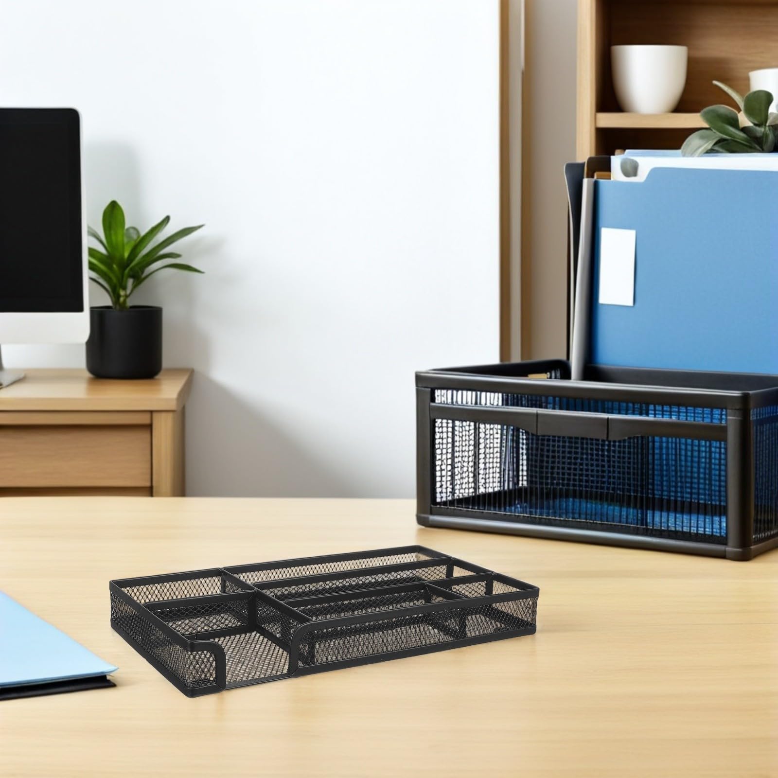 COHEALI 2 Stück Metallnetz Schubladenorganizer für Schreibtisch mit 6 Fächern und Rutschfesten Schwamm Pads Stabiler Büro Organizer für Homeoffice und Bürobedarf