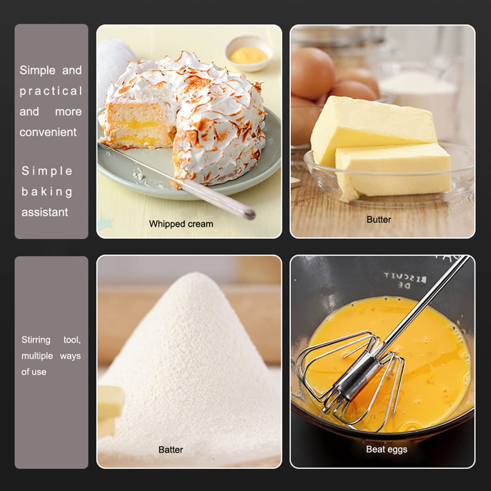 Sbattitore manuale Frullino per le uova Sbattitore automatico Frusta manuale in acciaio inossidabile Frullatore a immersione Crema per uova Agitazione Utensili per uova da cucina Frullino per le uov