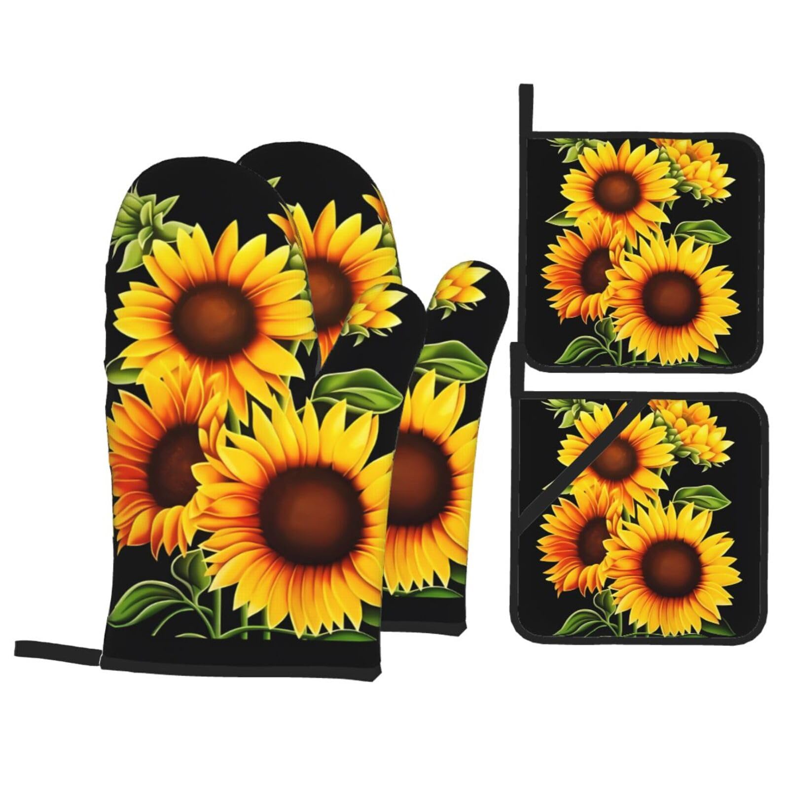 HJFCZH Summer Sunflower Prints Kitchen Covers: Waterproof Oven Layers for Safe Cooking & Easy Cleanup - 4 Piece Heat Protection Set