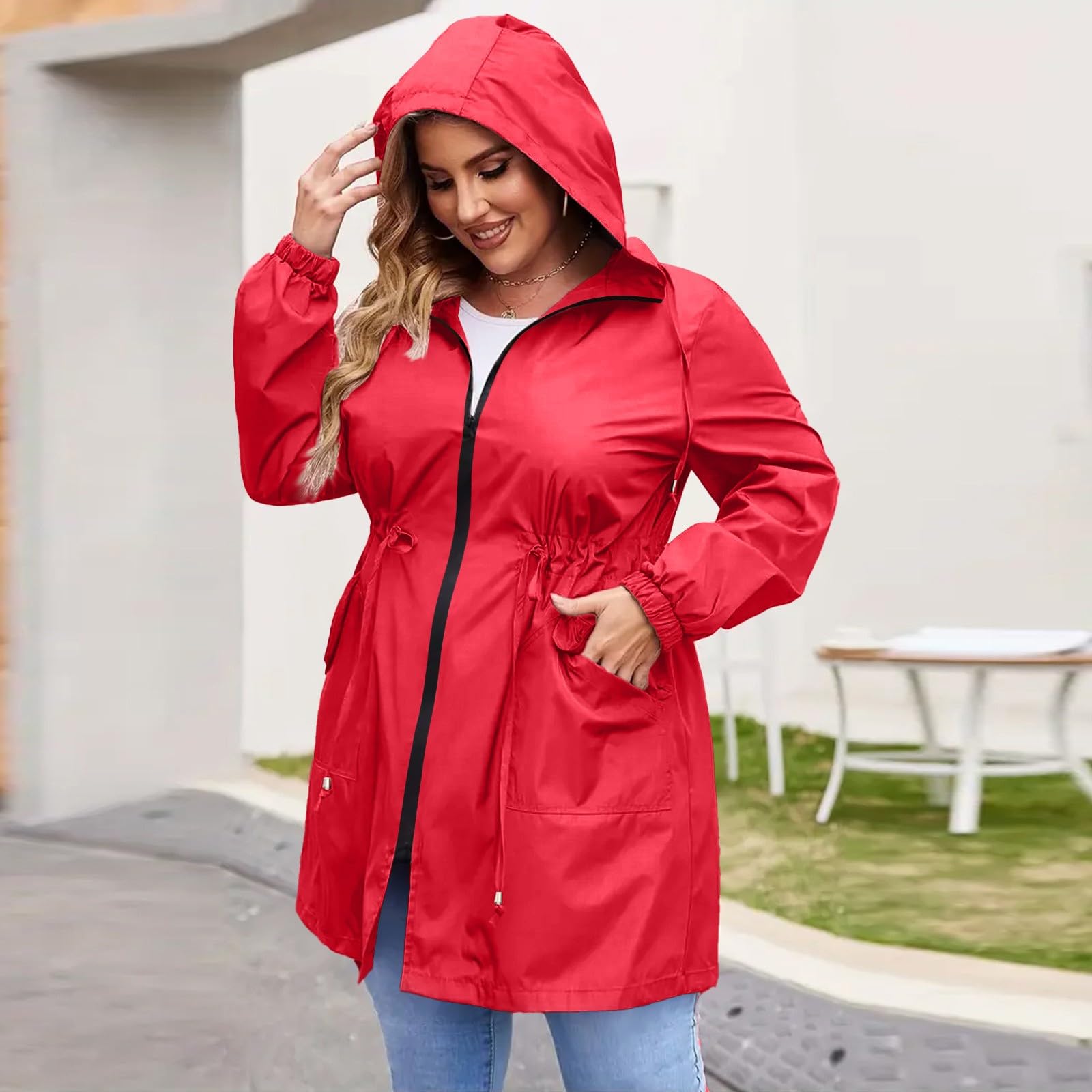 uxxnjfg 2025 Veste Imperméable Femme Capuche Randonnée - Veste Pluie Femme Sport Mi Saison Ciré Jacket Grande Taille Outdoor Automne Parka