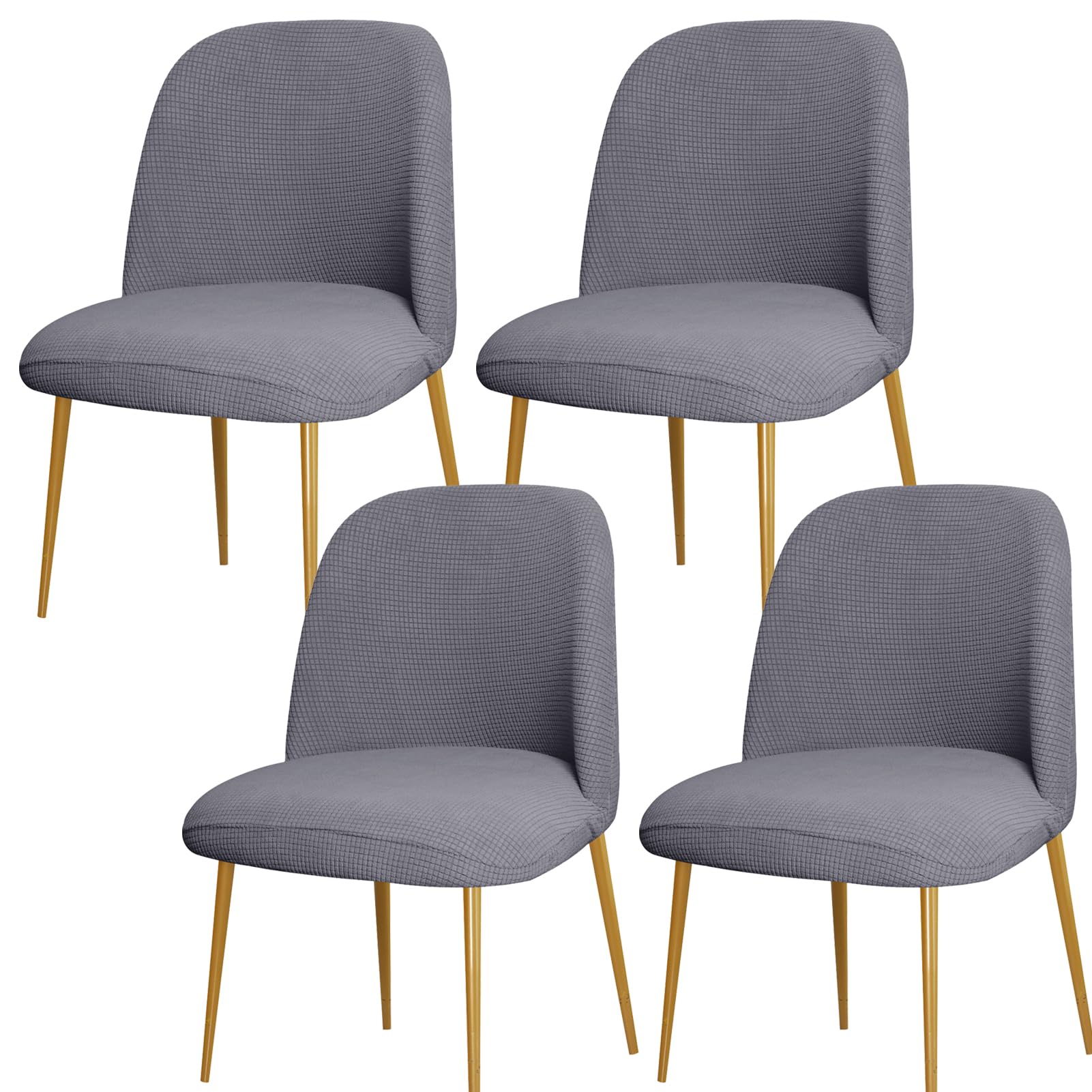 NMVAWIPT Curved Back Dining Chair Covers, Semi Circle Protectors, Polyester Jacquard Fabric, Machine Washable(Grey,4Pcs)