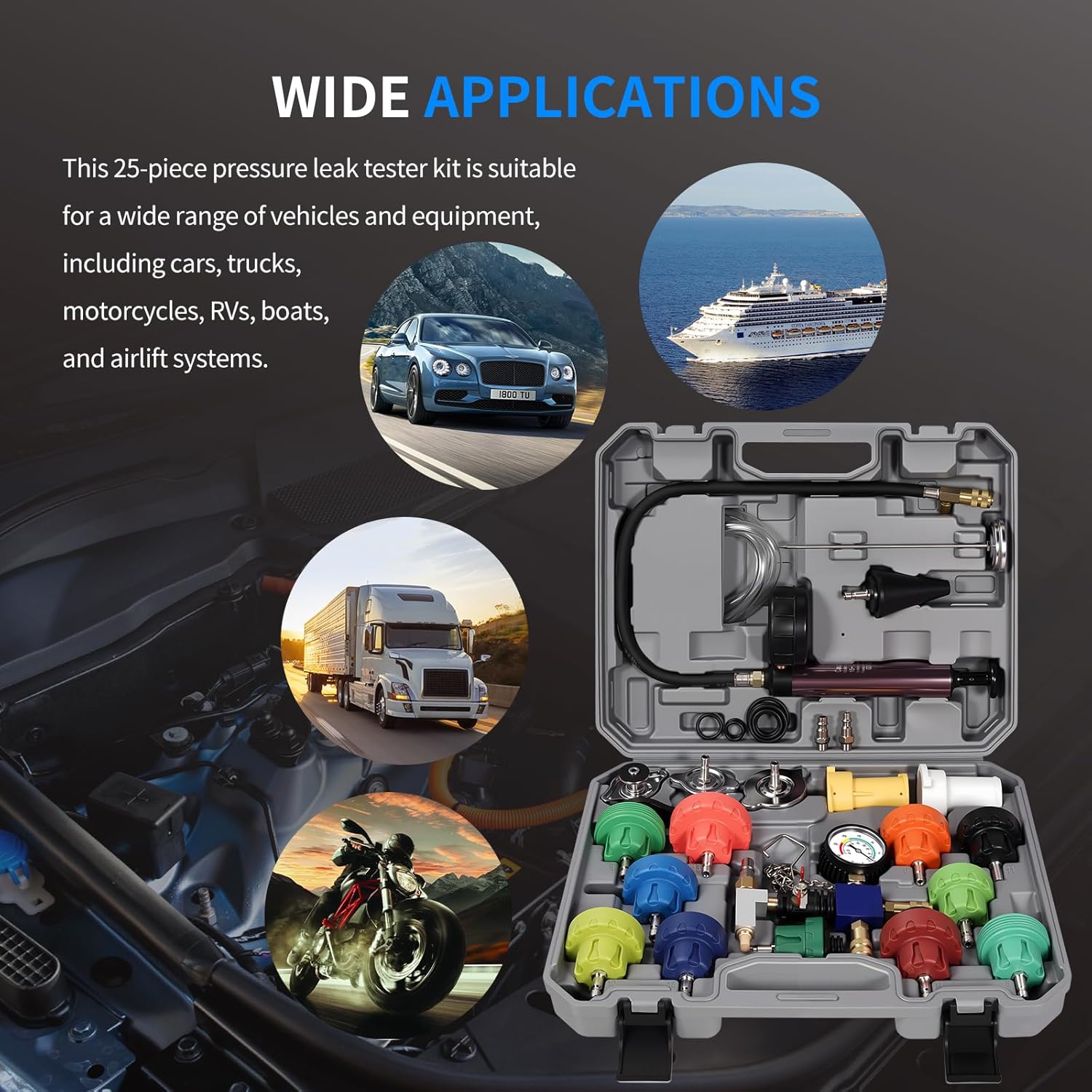 25PCS Coolant Pressure Tester & Vacuum Refill Kit,Radiator Pump Pressure Tester Kit for Automotive Cooling System Water Tank Leakage Detection