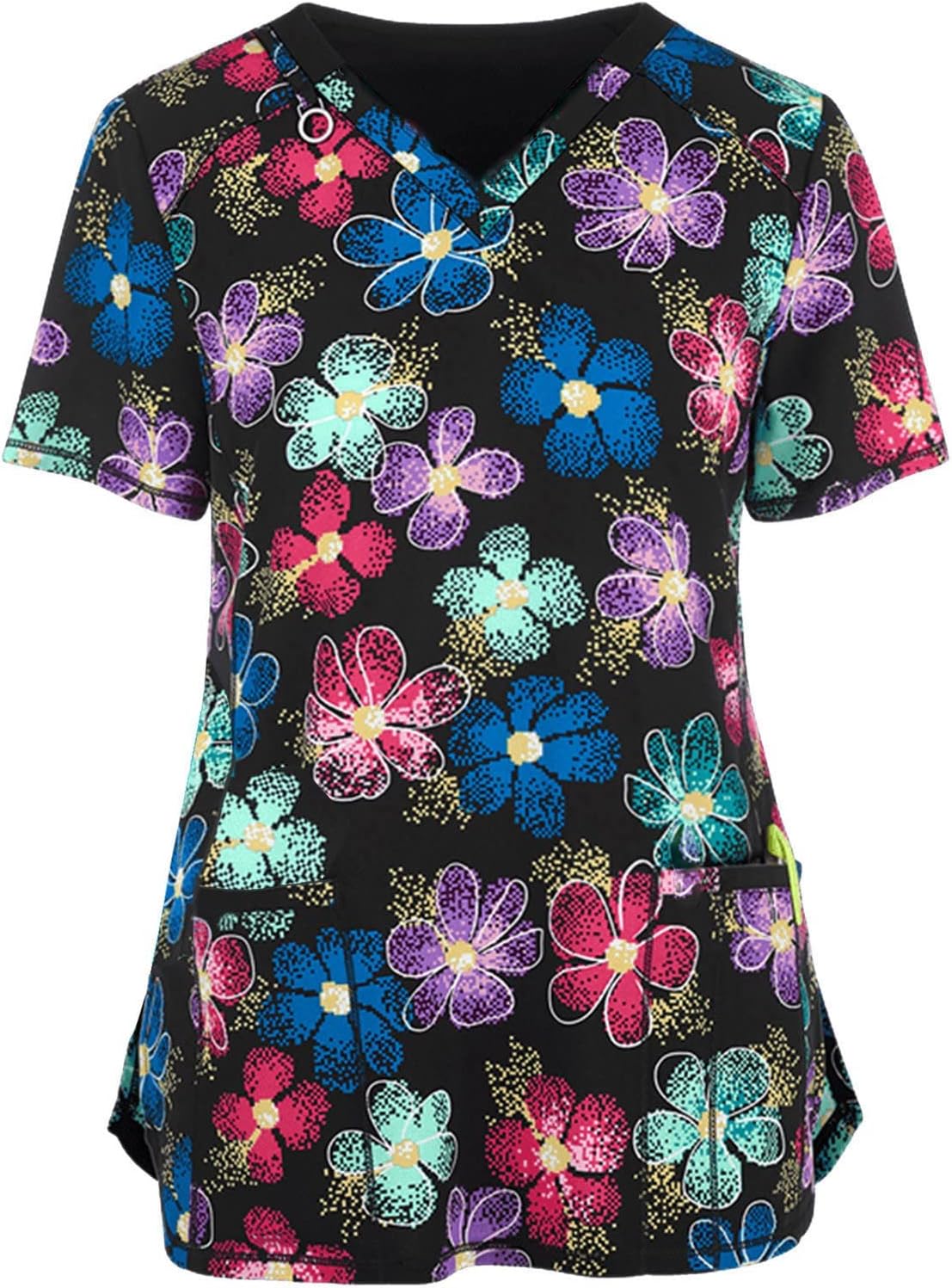 Scrub Tops Women,Plus Size Scrubs for Women Cute Floral Print Nurse Uniforms V Neck Gifts Short Shirt with Pockets
