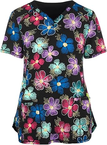 OIOLOYJM Printed Scrub Tops Women Short Sleeve V Neck Plus Size Scrubs for Womens Nursing Uniforms Shirts with Pockets