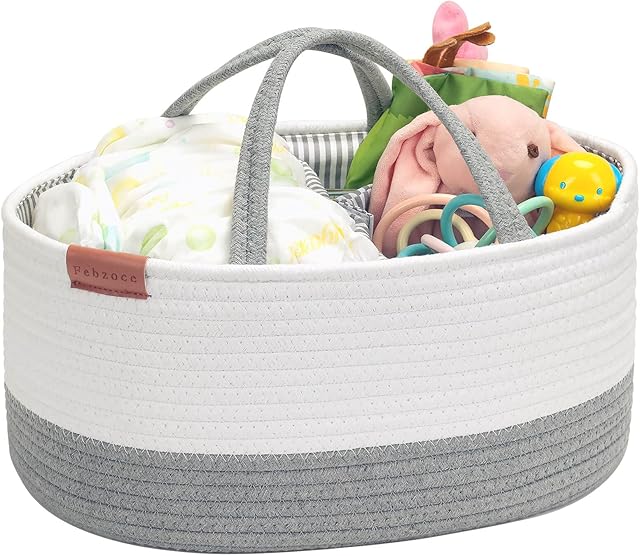 Baby Nappy Caddy Organiser, Diaper Changing Bag Cotton Rope Toy Storage Basket with Removable Inserts Portable Bin Newborn Shower Gift Basket(Grey)