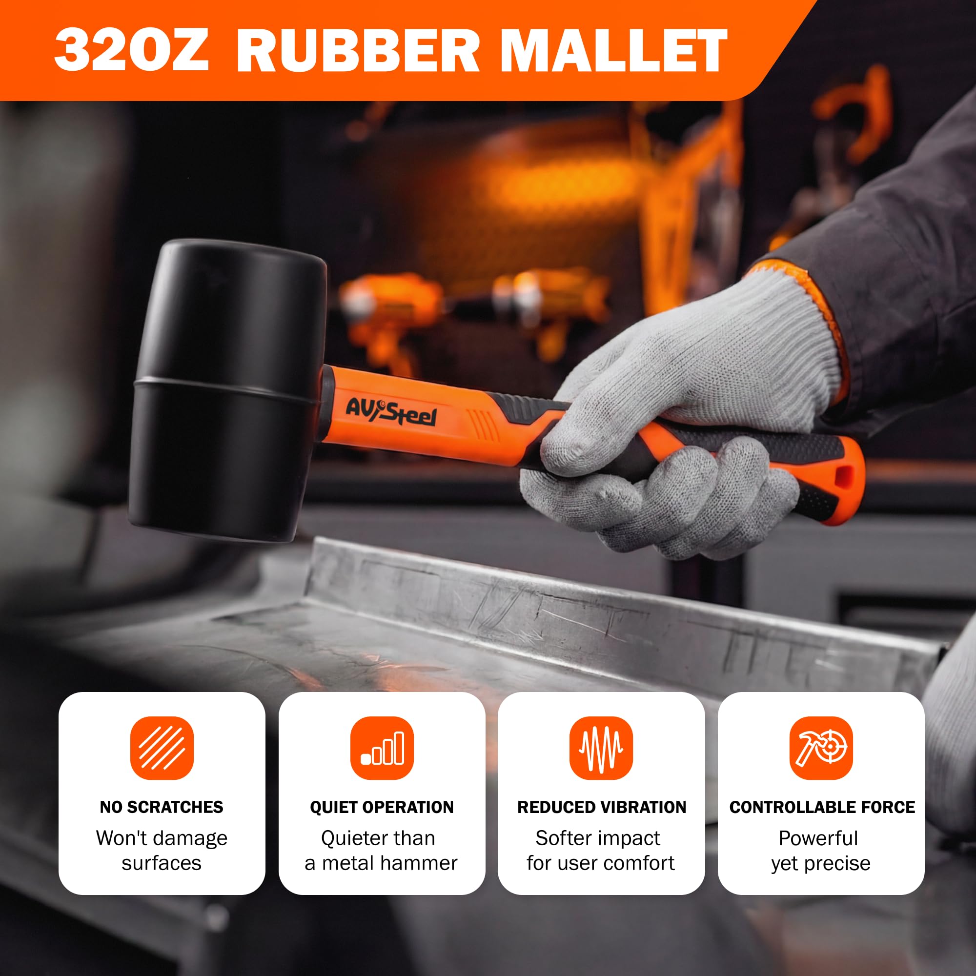 AV Steel 5er-Pack Schlägelhammer-Set – 907 g Gummihammer, 33 mm doppelseitiger Schlägel, 473 g Klauenhammer, 473 g Kugelhammer, 1,4 kg Schlitten und Handschuhe für Heimwerker und Reparaturen zu Hause