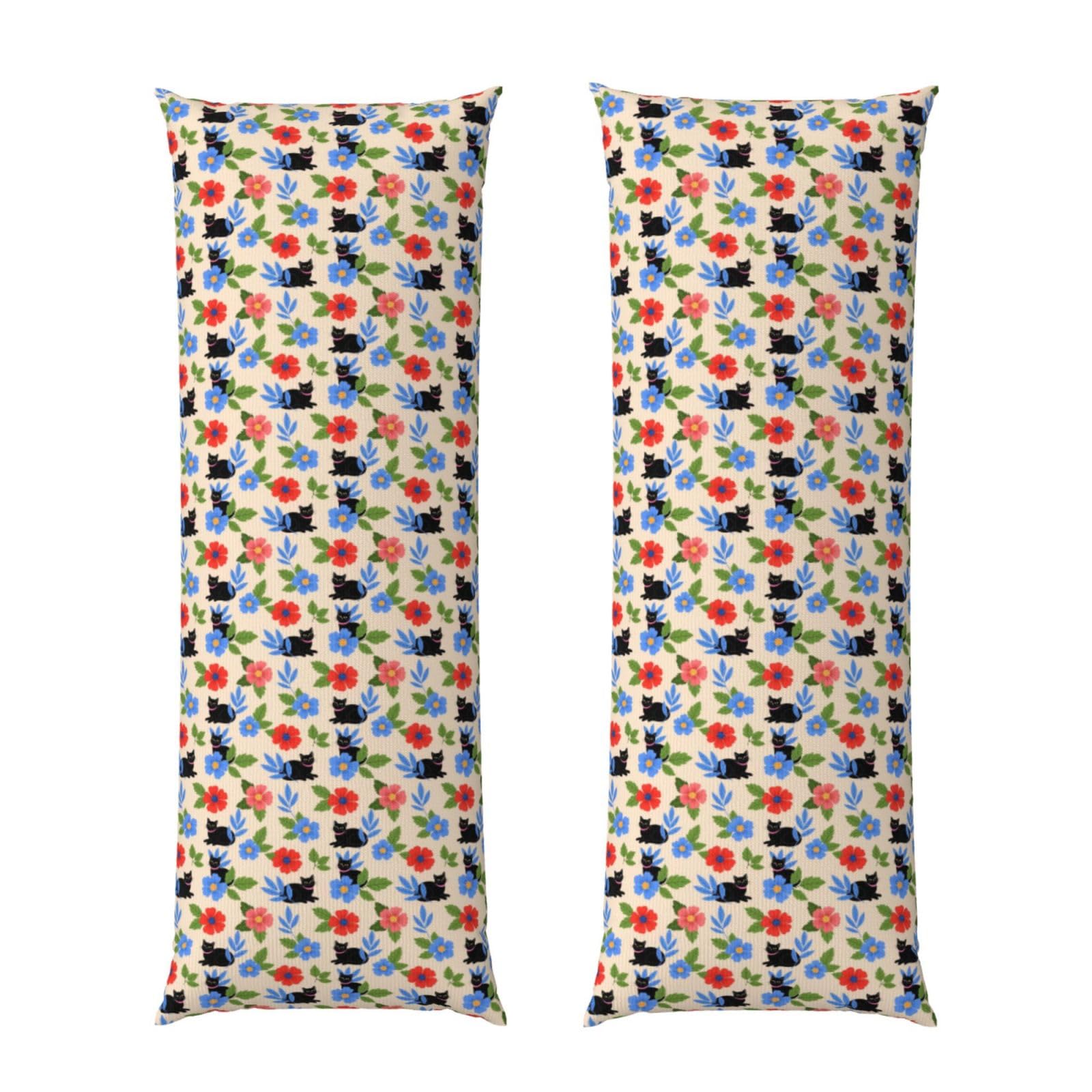 Long Pillowcase 20x60 Inch, Halloween Black Cats Flowers Floral, Ultra Soft Body Pillow Cover with Hidden Zipper, Wrinkle Resistant Fabric for Bed Couch Home Decoration
