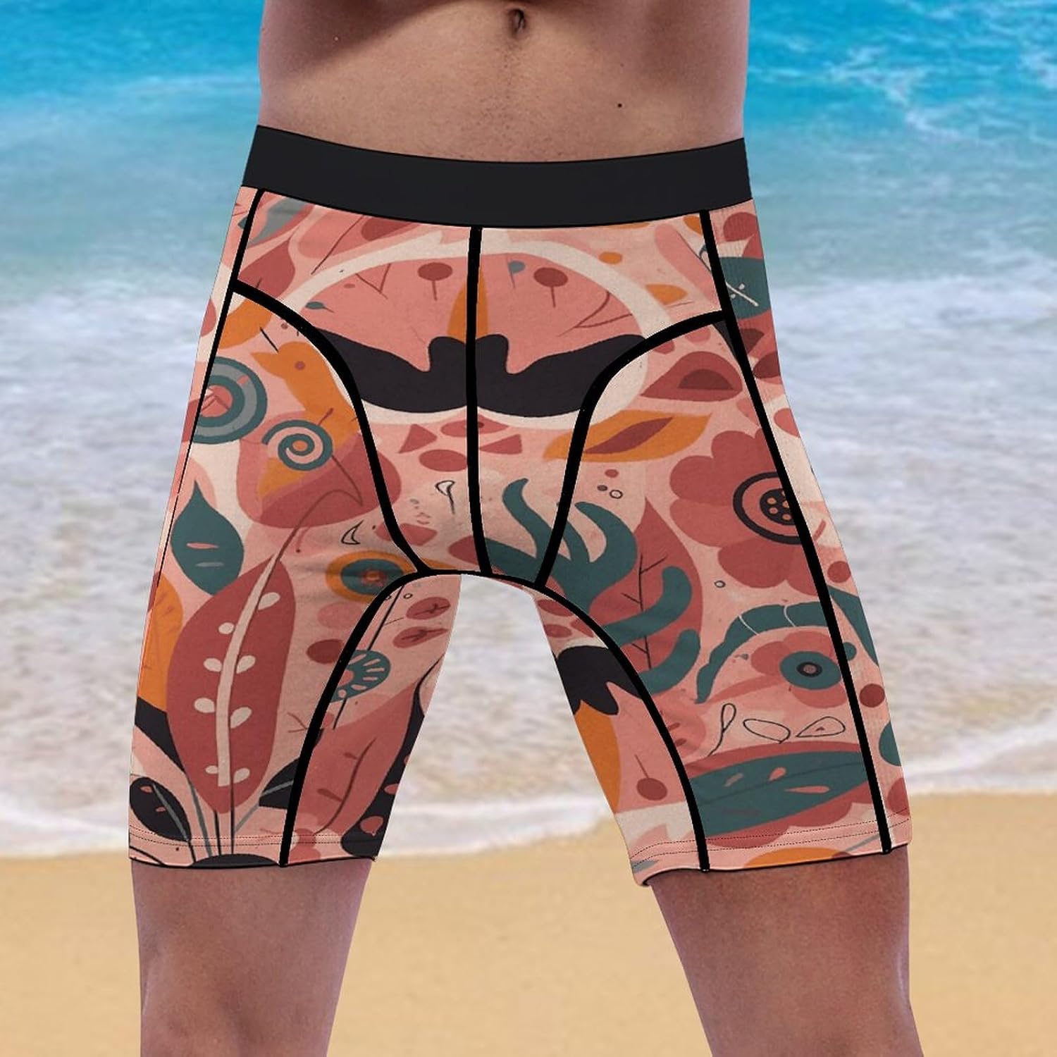 Plant Elements Pattern Compression Shorts Men Spandex Sport Shorts Workout Performance Baselayer Underwear