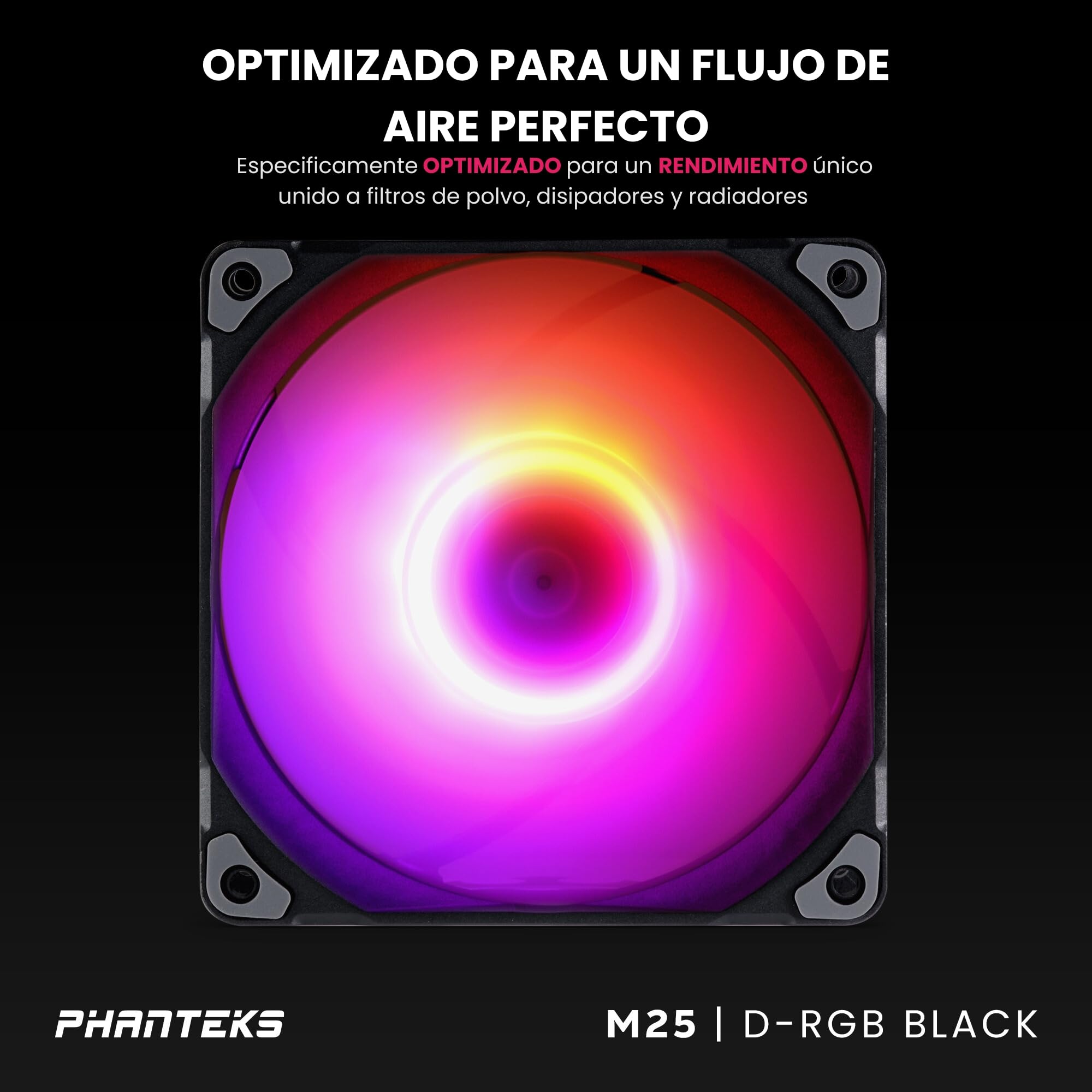 Phanteks M25-120 D-RGB Fan, High-Airflow Radiator Performance, PWM Control up to 2000RPM, ARGB/DRGB Lighting, Daisy-Chain Cable, Black