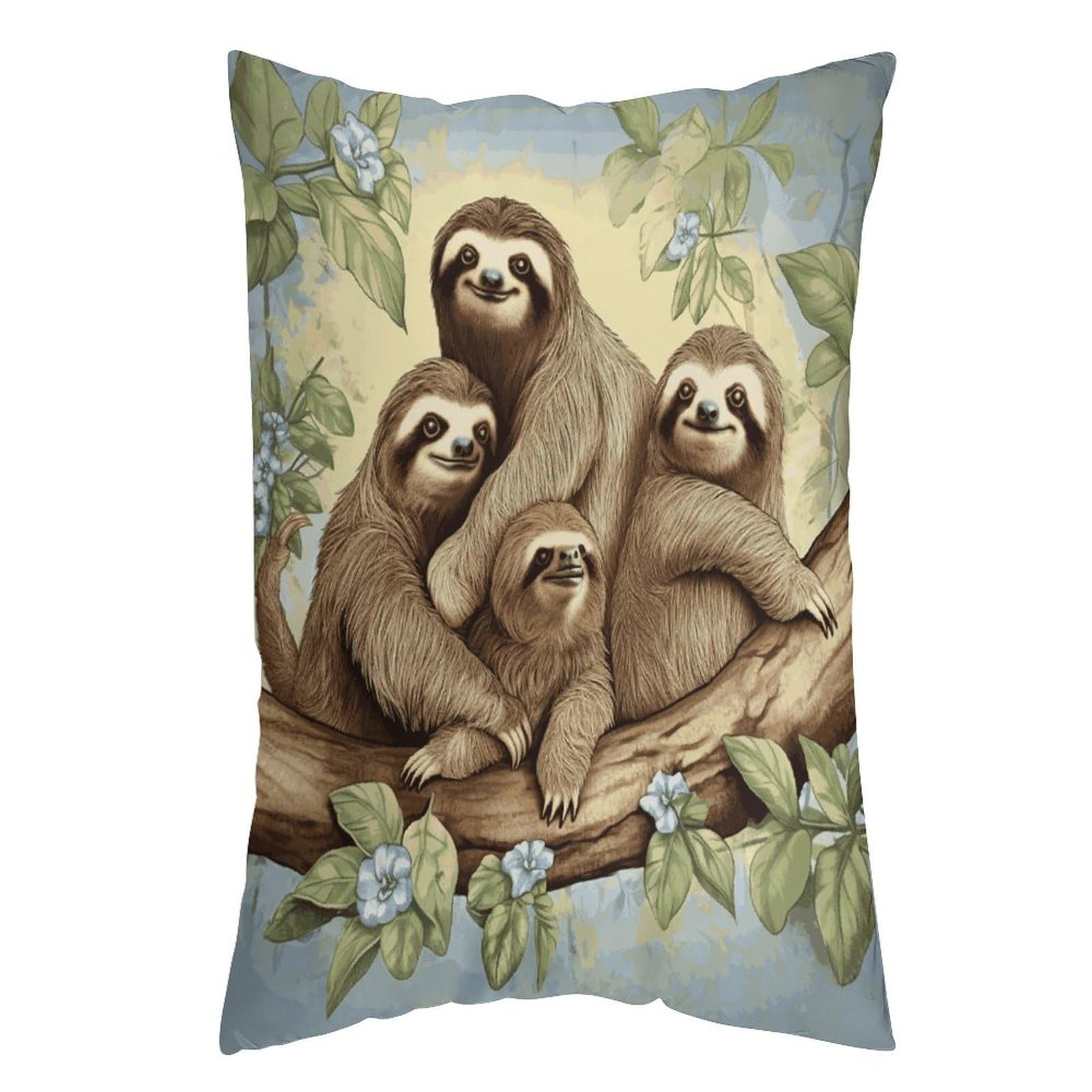 LDGSUPH Sloth Family Pillow Cases Soft Pillowcase with Invisible Zipper Wrinkle Resistant Pillow Covers Breathable Removable Pillow Protector for Bed Sofa Car 20"x30"