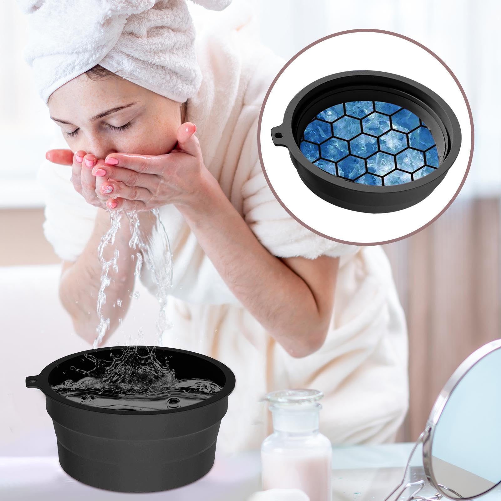 Cuenco facial de hielo, cuencos de inmersión de hielo de cara fría, 8.4 x 3.94 pulgadas, lavabo reafirmante de silicona para la belleza, diseño portátil ligero, ideal para el hogar, vacaciones, viajes