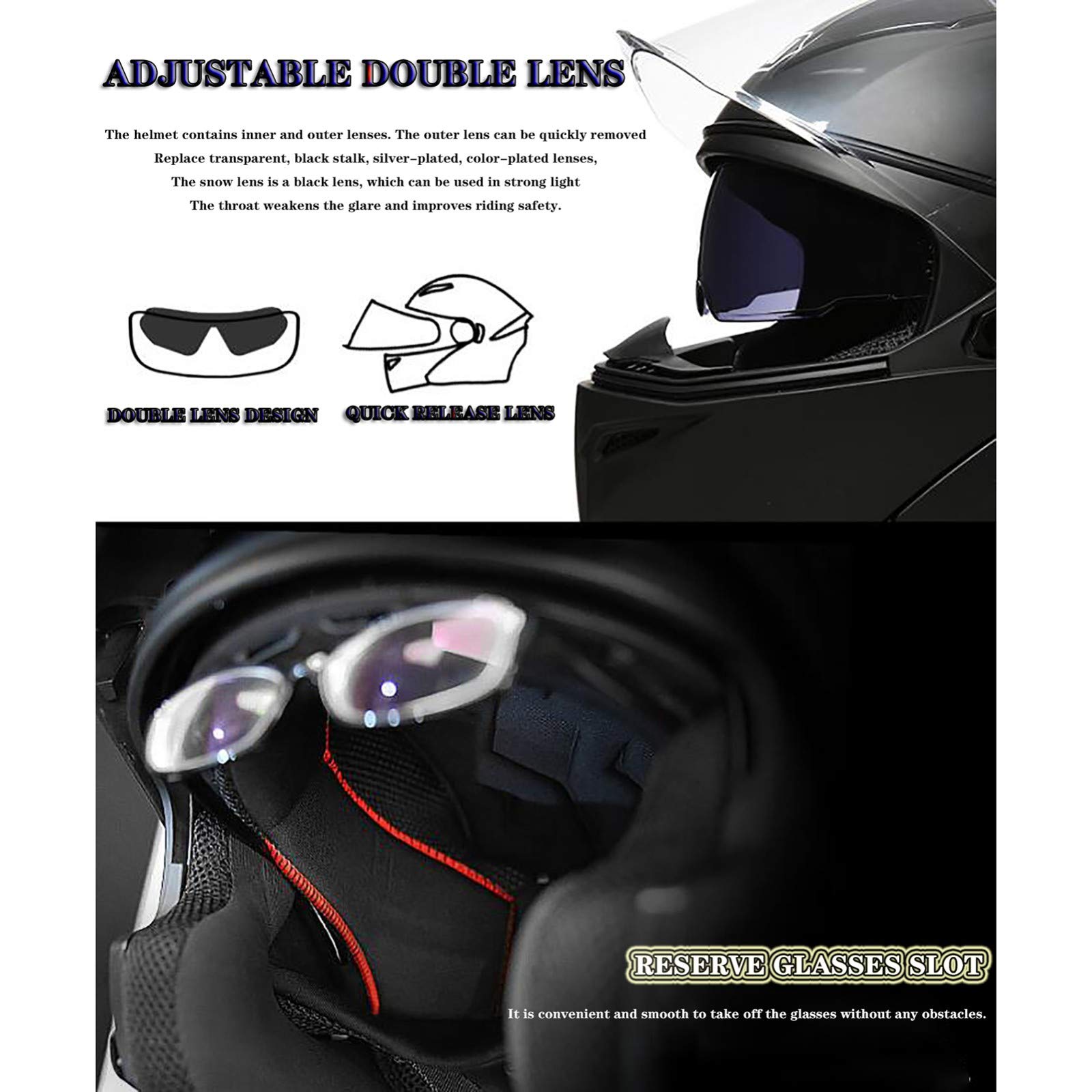 Bluetooth Integrado Casco Moto, Cascos de Moto Scooter con Doble Anti Niebla Visera, Casco Integral ECE Homologado para Mujer Hombre Adultos G,M