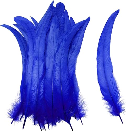 Pluma de cola de gallo LUORNG 30 unidades de 98-118in 10-12 pulgadas plumas de cola de gallo azul oscuro para decoración de ropa rendimiento de