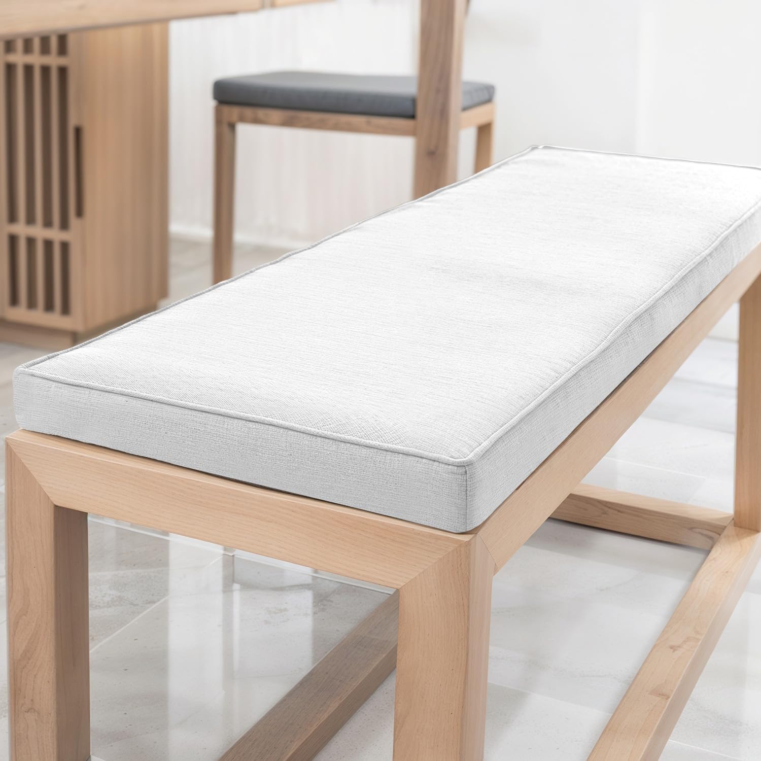 YFHT Bench Cushion, Washable Linen Bench Pad with Non-Slip Bottom and Piping, Long Seat Pad for Garden Bench, Patio, Indoor Window Seat, Hallway Bench and Rattan Chairs,White,110x40x5cm