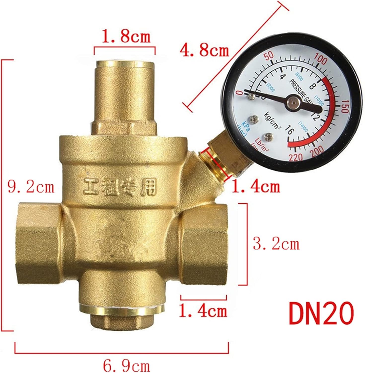1個 DN15 /20/25 真鍮 水圧低減 メンテナンスバルブ レギュレーター 調節可能なリリーフバルブ 圧力計付き (サイズ:D