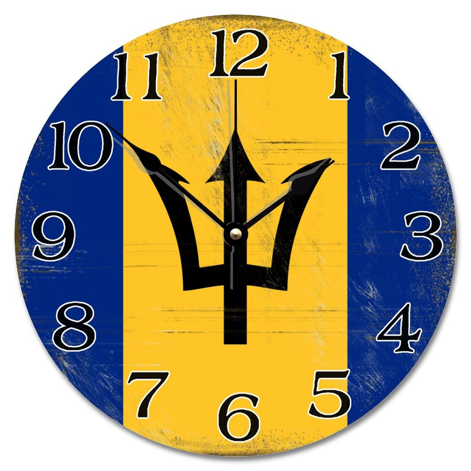 Guangpat Burkina Faso Barbados Wall Clock Barbados Flag Country City Souvenir Wall Clocks Battery Operated 12 Inch Quiet Non-Ticking Vintage Farmhouse Hanging Clock Wall Decor Gift For Foreign Friend