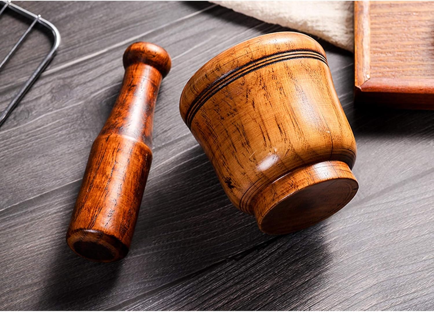 Mortar and Pestle Wooden Mortar and Pestles,Handmade Mortar and Pestle,Spice Tools Grinding Bowl Set, Kitchen Accessory for Home Cooking Tool Porcelain Mortar and Pestle Grinding