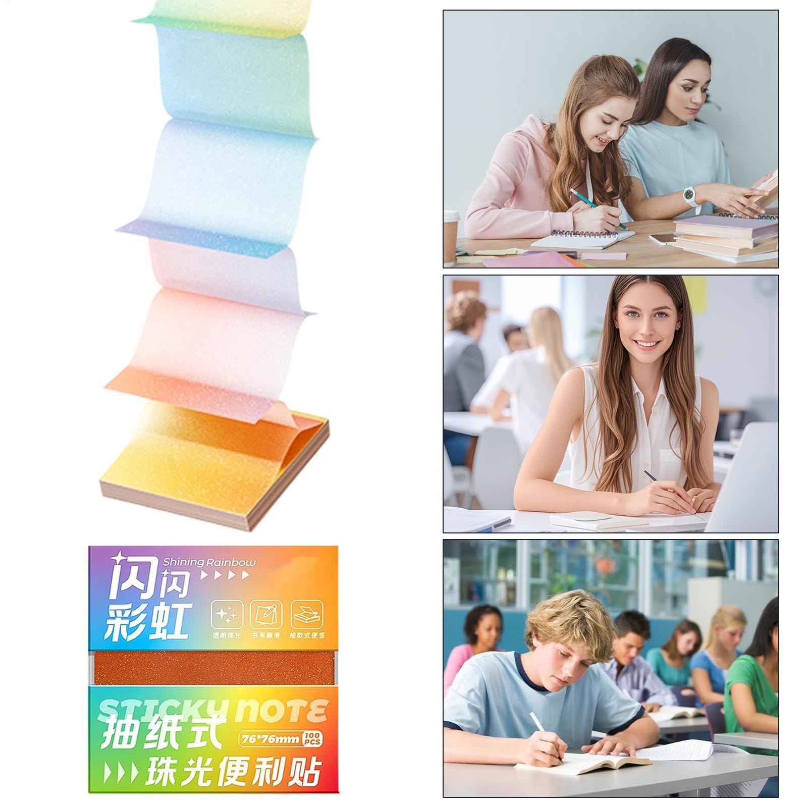 Blocco Note Adesivo Glitter 100 Fogli Memo Glitter Colorati Impermeabili