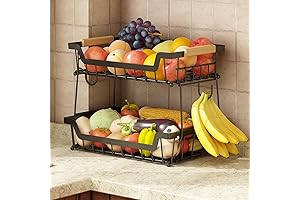 2 Tier Countertop Fruit Baskets with Banana Hangers