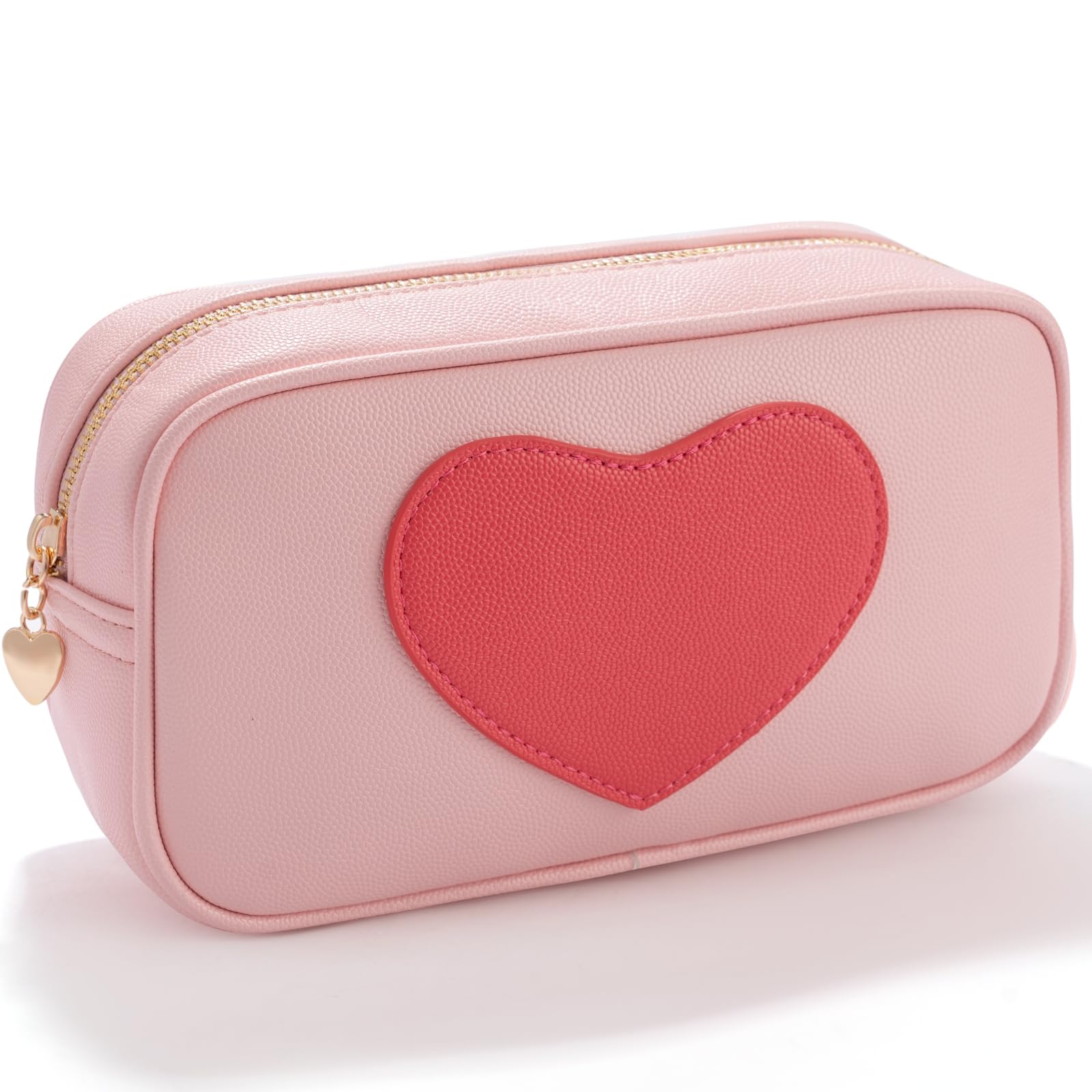 Yeeits Cute Makeup Bag Quilted Leather Cosmetic Bag Toiletry Bag for Women Travel Organizer with 3 Compartments Waterproof Portable Lightweight (Pink)