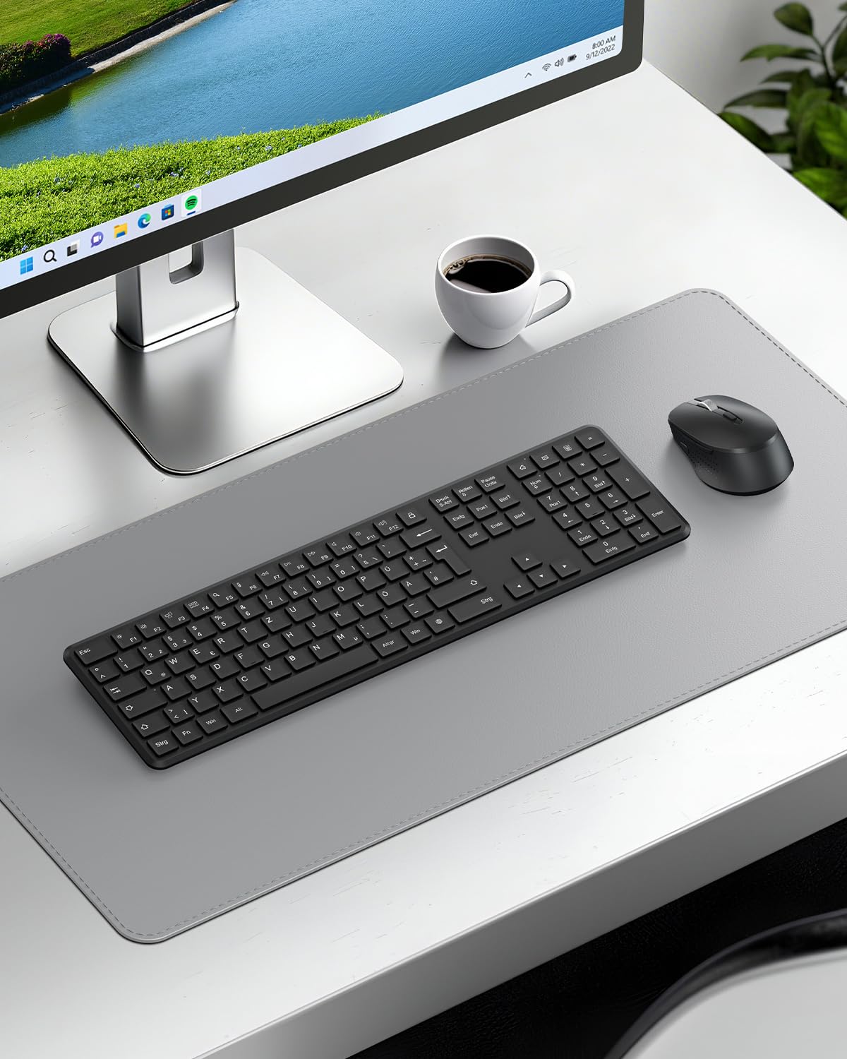 OMOTON Tastatur Maus Set Kabellos, Funktastatur und Maus 2,4 GHz in Voller Größe, QWERTZ Deutsches Kabellose Tastatur mit Maus für Windows 11/10/8/7, Desktop, PC, Laptop (Batteriebetrieben), Schwarz