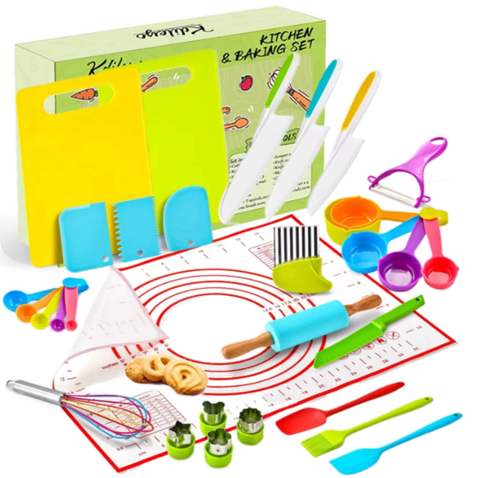 Ustensiles de Cuisine Enfant 31 Pièces - Kit Pâtisserie Sécurisé Montessori - Cadeau Éducatif 3-5 Ans
