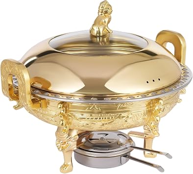 4 Pack Round Chafing Dishes Stainless Steel 0.25 Gal Chafing Buffet Set Serving Food Warmer for Catering Events Parties Weddings,Load Capacity 4.41lbs,10.94 * 8.58in Gold