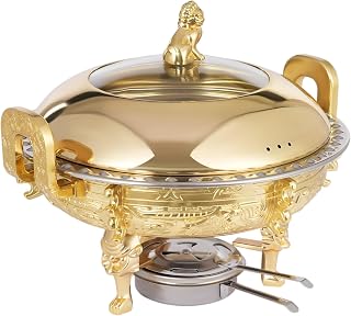 4 Pack Round Chafing Dishes Stainless Steel 0.25 Gal Chafing Buffet Set Serving Food Warmer for Catering Events Parties Weddings,Load Capacity 4.41lbs,10.94 * 8.58in (Gold)