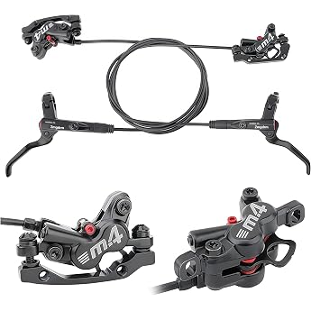 4-Piston MTB Hydraulic Brake Set Left Front 800mm and Right Rear 1400mm Hydraulic Disc Brake Kit with PM/IS Adapter Fits for eBike Mountain Bike and BMX