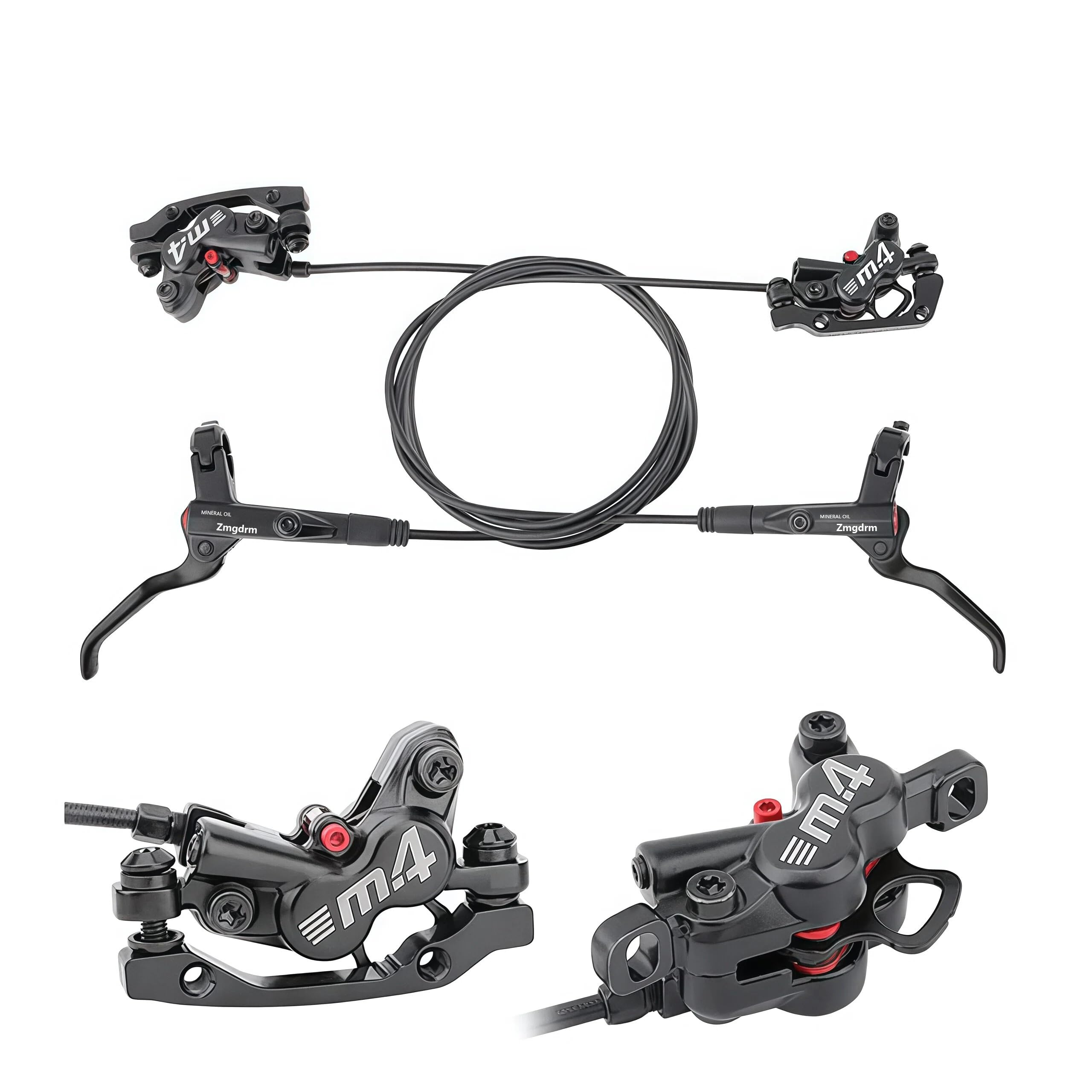 MTB 4 Piston Hydraulic Disc Brakes, MTB Disc Brake Set, Front Left/Rear Right, Bicycle Brakes PM/is Adapter Fit for MTB BMX