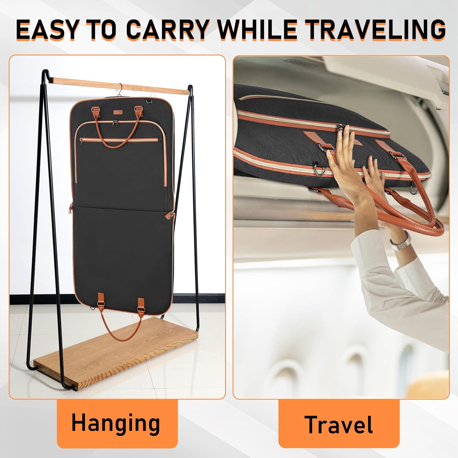 GMAK Travel Garment Bag, Heavy Duty Travel Suit Bag with Zipper Pocket, 47'' Carry on Garment Duffel Bags for Suits, Dresses, Coats, Tuxedos, Travel Essential Storage Tote Bag, Black