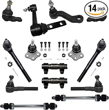 Detroit Axle - 2WD Front Upper & Lower Ball Joints Sway Bars + Tie Rod Ends Adjusting Sleeves Replacement for 2000-2001 Dodge Ram 1500-14pc Set