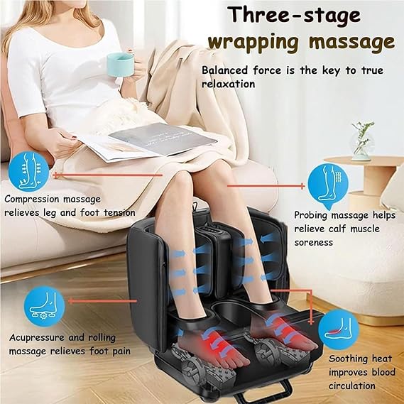 2 in 1 Foot Massager Machine, with Heat Kneading,Vibration,Compression Massagers Shiatsu Heated Electric Foot Massager for Feet,Ankle,Leg,Tired Muscles & Plantar Fasciitis(Black)