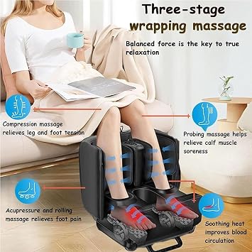 2 in 1 Foot Massager Machine, with Heat Kneading,Vibration,Compression Massagers Shiatsu Heated Electric Foot Massager for Feet,Ankle,Leg,Tired Muscles & Plantar Fasciitis(Black)