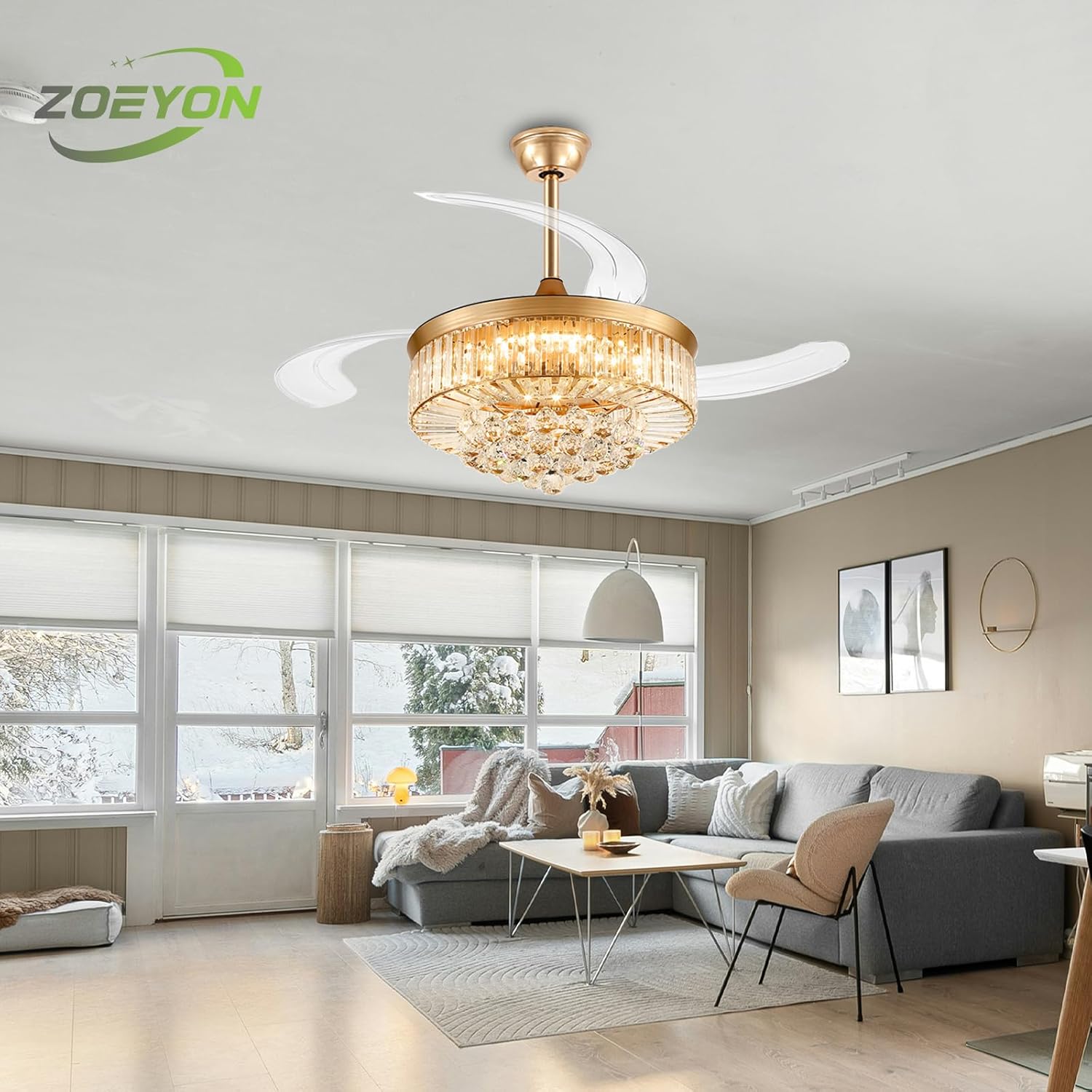 42 Inch Crystal Fandelier Ceiling Fan with RGB Lights