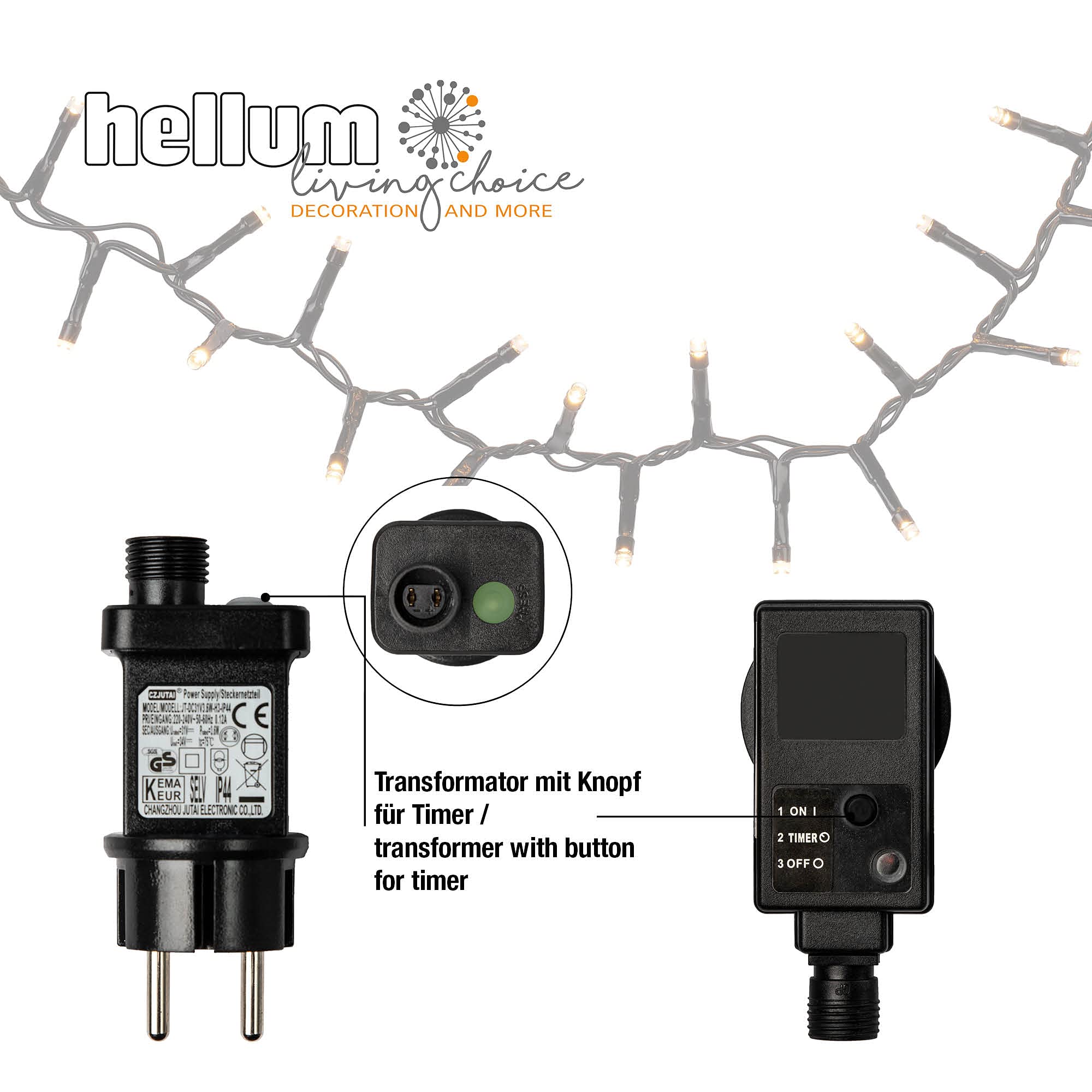 hellum LED Lichterkette außen Cluster, 15,98m 800 LED Cluster Lichterkette warmweiß mit Timer, Strombetrieben indoor & outdoor, Weihnachtsbaumbeleuchtung mit Kabel <59 lm 530193