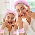 Skincare Headband Bandeau de tête pour femmes Bandeau mignon pour le lavage du visage Soft Elastic Skin Care Bandeau et bandeau de poignet Rose