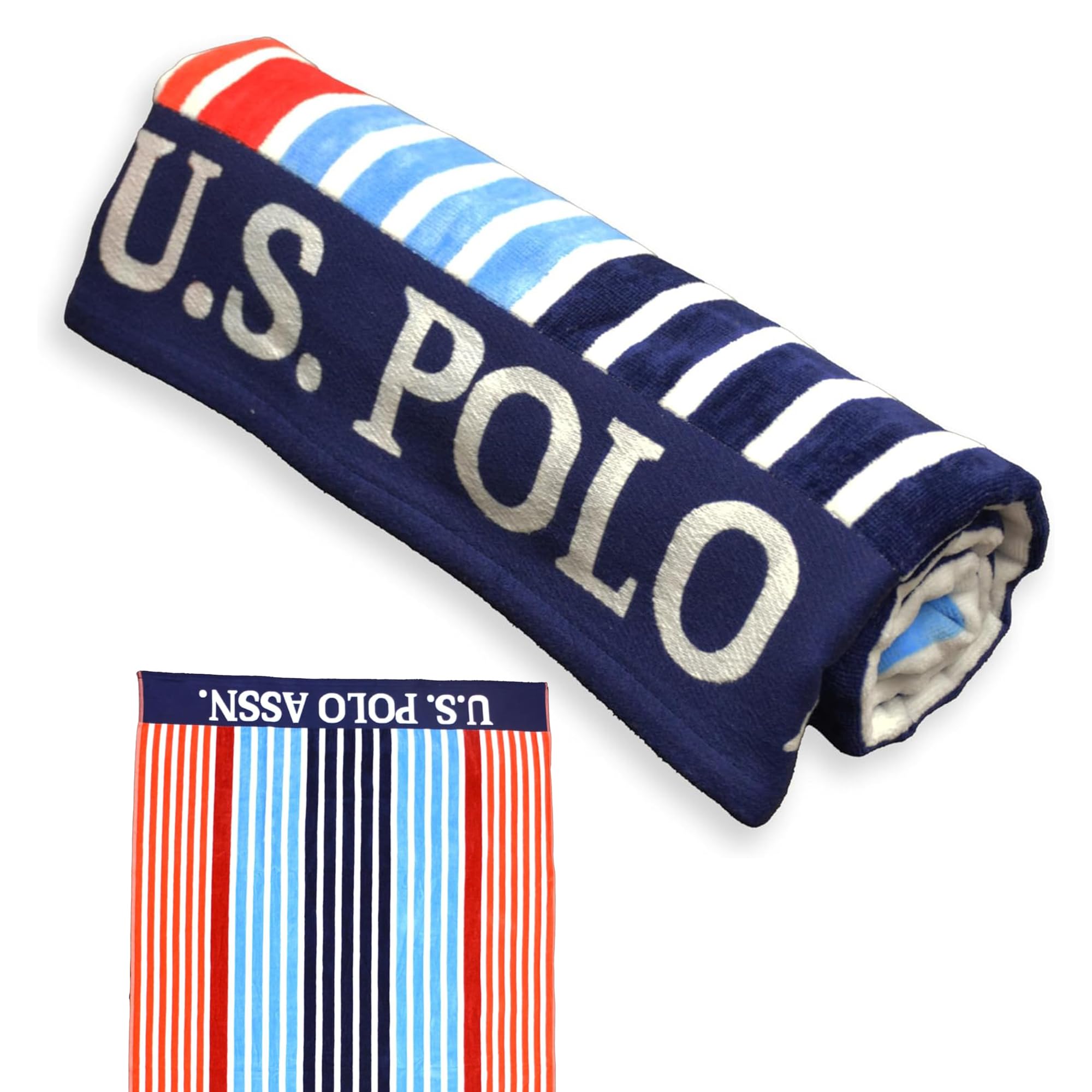 U.S. Polo Assn. Oversized (40” x 70”) Striped Nautical Design Beach Towel - Luxury Plush Cotton Hotel Quality for Bath, Pool - Vero Stripe