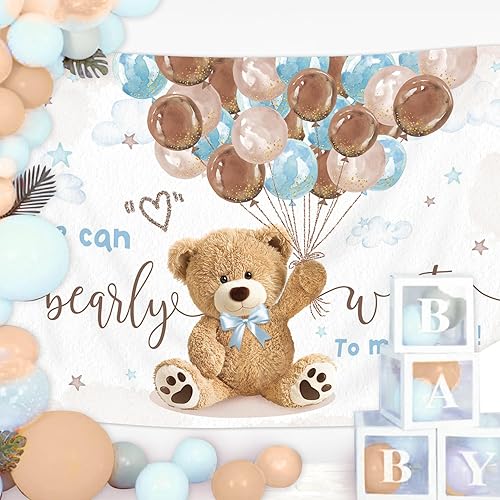Miniatura 7 de Imirell We Can Bearly Wait - Telón de fondo de 7 pies de ancho x 5 pies de alto, decoraciones de oso para baby shower para niños, bonitos globos de