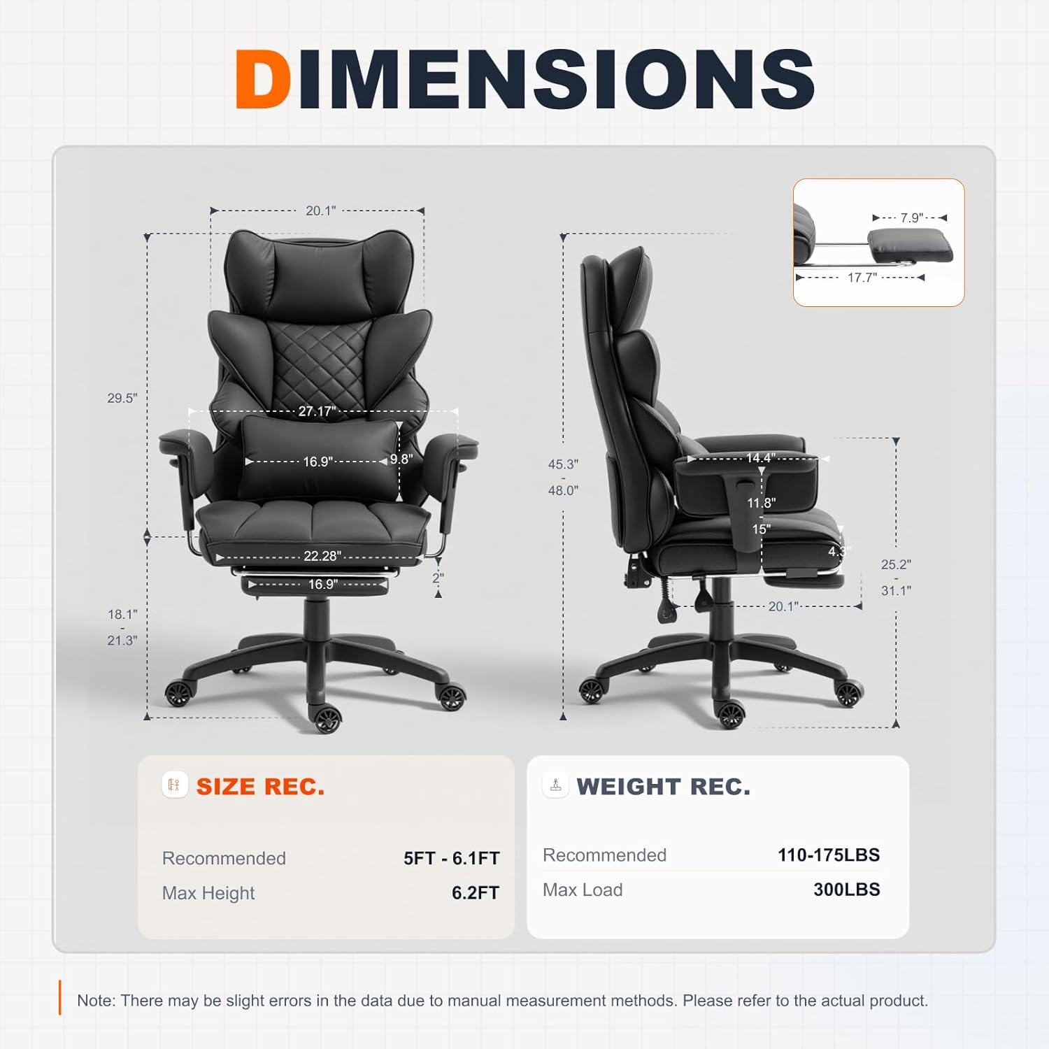 Dowinx Big and Tall Office Chair with Pocket Spring Cushion,High Back Computer Gaming Chairs with Adjustable Armrests,Executive Desk Chairs with Lumbar Support and Footrest,PU Leather-Black